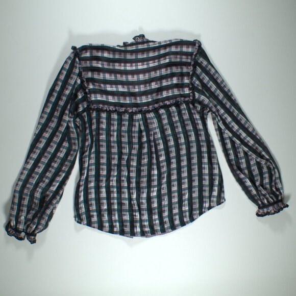 Jason Wu Striped Plaid Print Ruffle Blouse Size 10 - Picture 6 of 6
